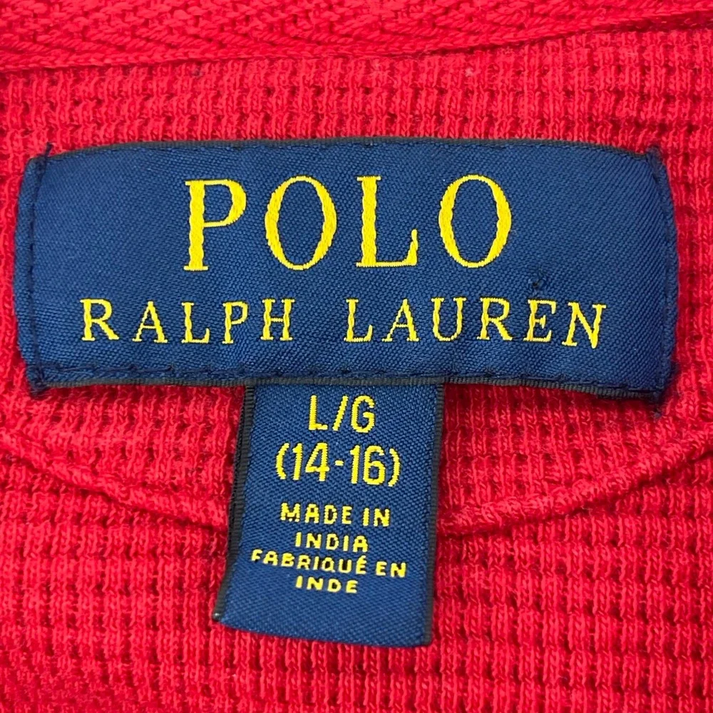 Polo Ralph Lauren Hoodie Waffle Knit Long Sleeve Red Top‎ Youth L